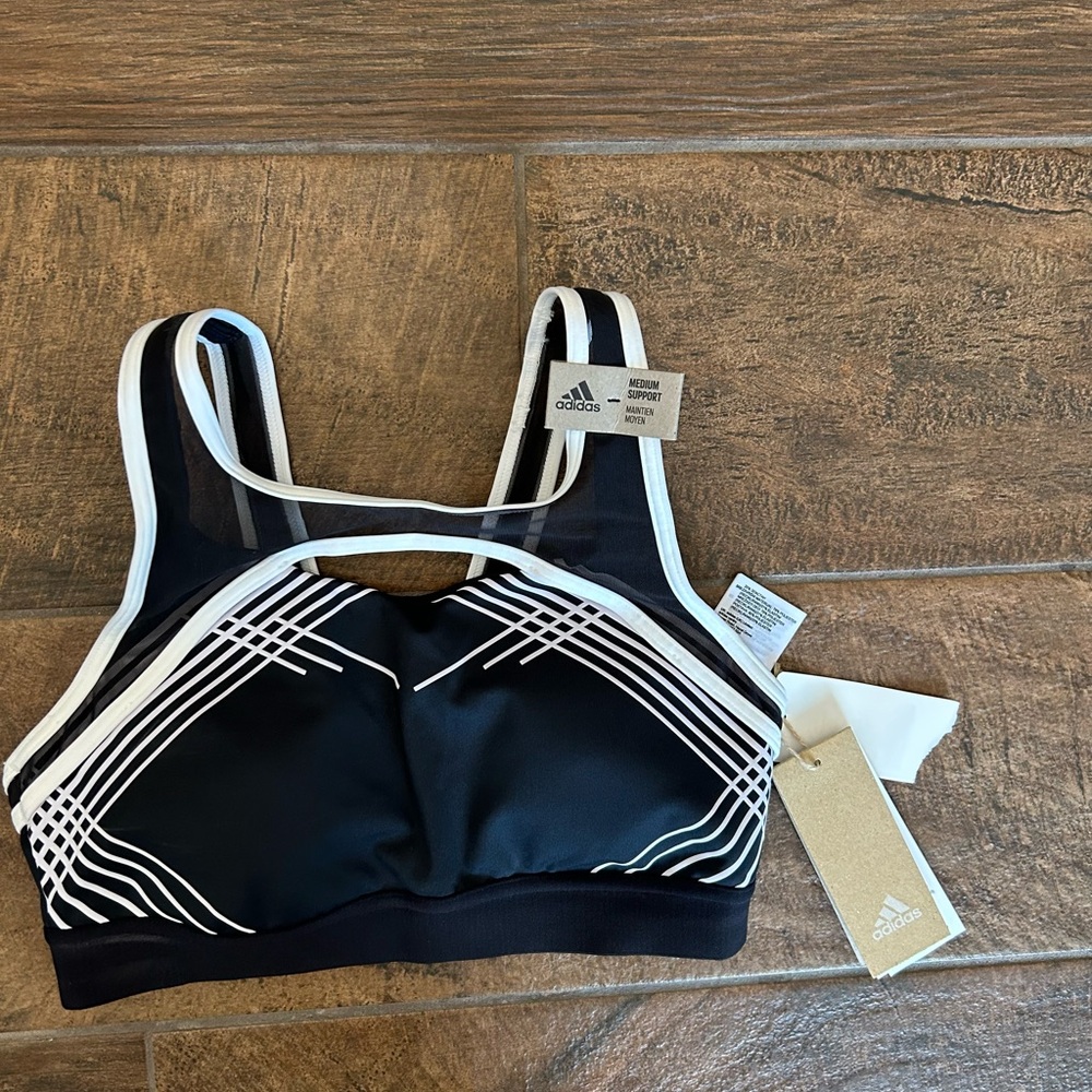 Adidas Women's Black and White Sports Bra - Picture 2 of 2